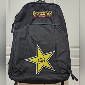 Rockstar Energy Drink Large Black Padded Backpack Carryon Travel Bag 20” EUC